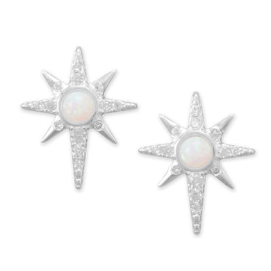 Polished Synthetic Opal and CZ Northern Star Stud Earrings