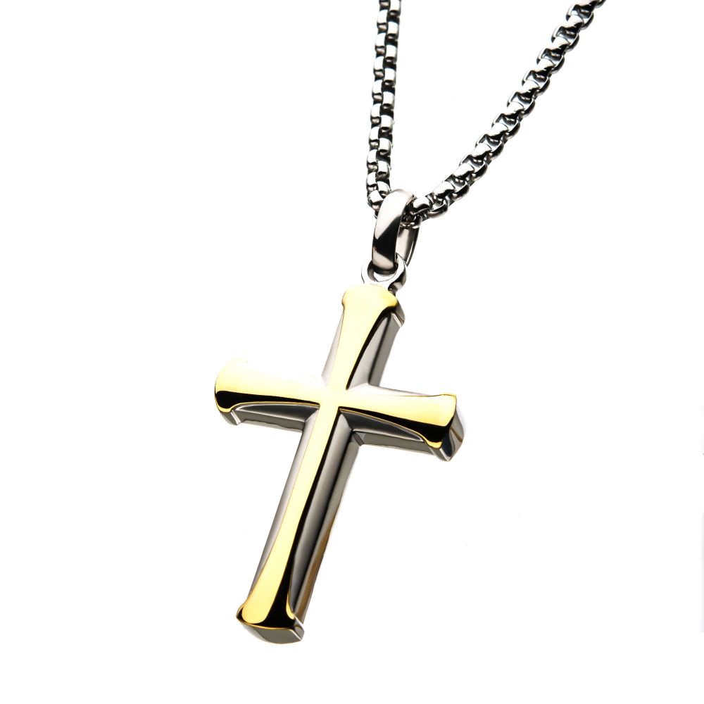 Stainless Steel Two-Tone Apostle Cross Pendant