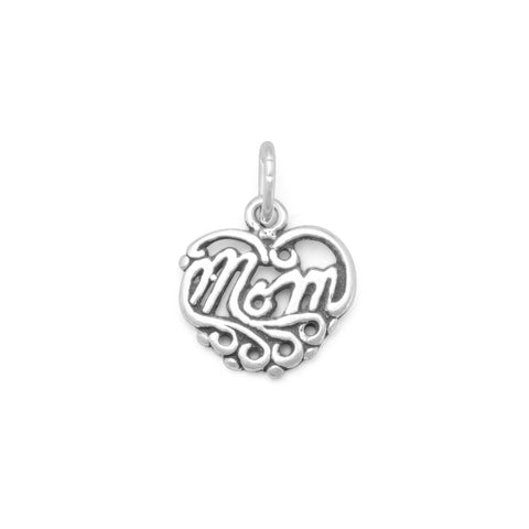 Oxidized Sterling Mom Heart Charm