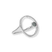 Load image into Gallery viewer, Rhodium Plated Floating Labradorite and CZ Circle Ring