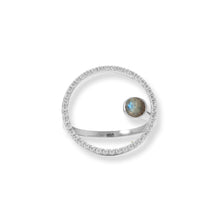Load image into Gallery viewer, Rhodium Plated Floating Labradorite and CZ Circle Ring