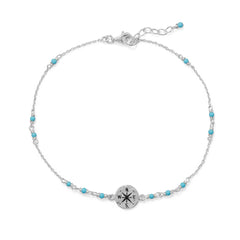 Blue Beaded Anklet with Compass Charm