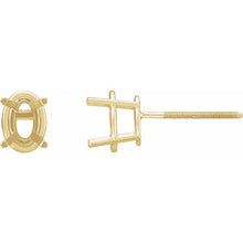 Load image into Gallery viewer, 14K Yellow Gold 7x5 mm Oval 4-Prong Lightweight Threaded Stud Earring Mounting