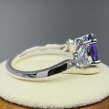 Load image into Gallery viewer, Sterling Silver Double Butterfly Amethyst Center Stone CZ Ring -7