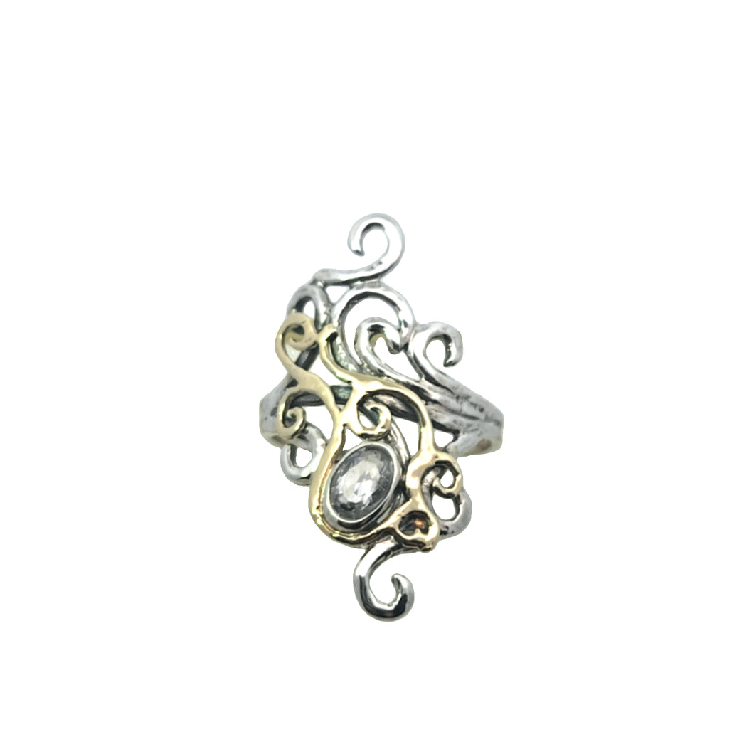 9K and Sterling Silver Ring with CZ