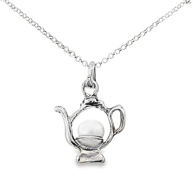 Sterling pearl teapot necklace