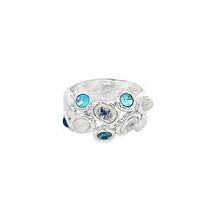 Sterling blue topaz and moonstone ring, size 8