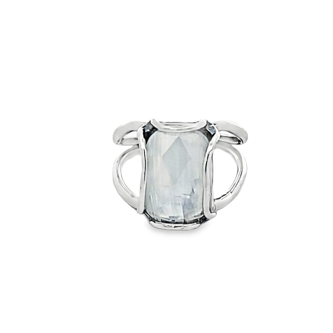 Sterling rectangle rough moonstone ring, size 8