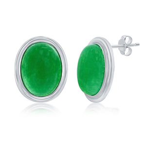 Sterling Silver Oval Jade Post Earrings