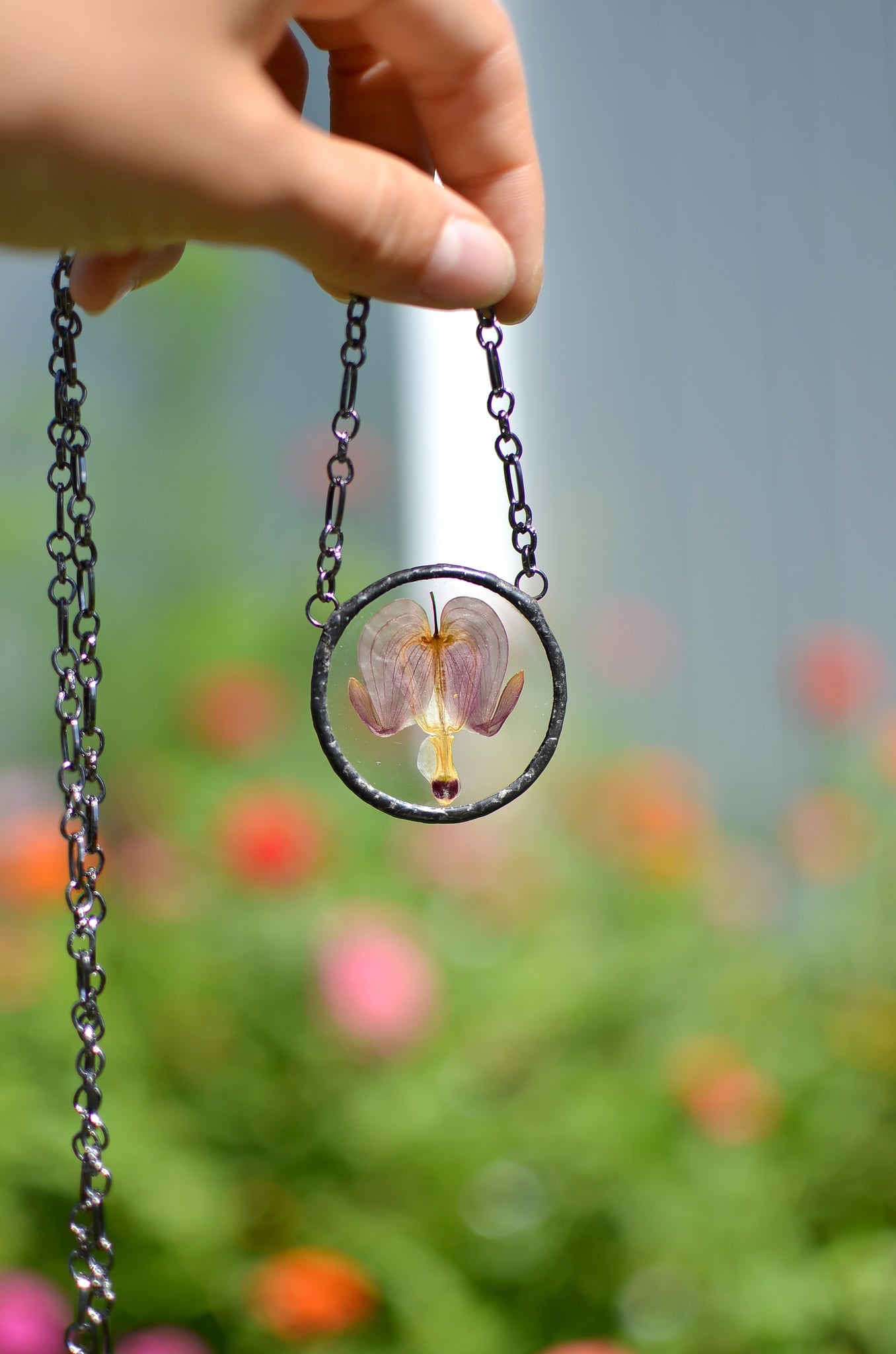 Eternal Summer botanical necklace - Pressed Bleeding heart blossom