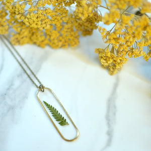 Single Fern Leaf Brass Pendant Necklace