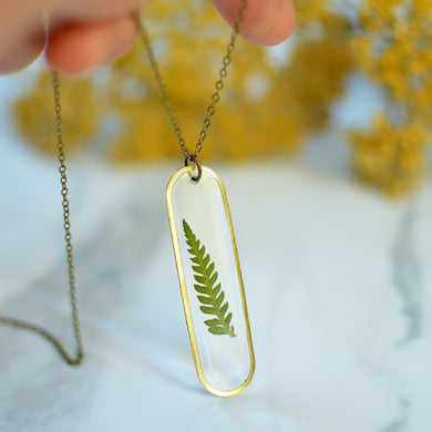 Single Fern Leaf Brass Pendant Necklace