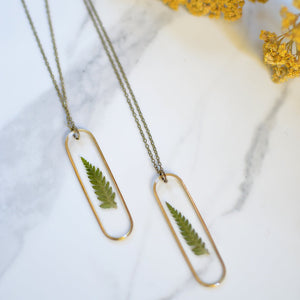 Single Fern Leaf Brass Pendant Necklace