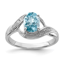 Load image into Gallery viewer, Sterling Silver 8x6mm Oval Blue Topaz and Diamond Ring