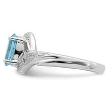 Load image into Gallery viewer, Sterling Silver 8x6mm Oval Blue Topaz and Diamond Ring