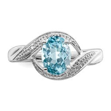 Load image into Gallery viewer, Sterling Silver 8x6mm Oval Blue Topaz and Diamond Ring