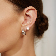 Load image into Gallery viewer, Silver Flat Medium Hoop Earrings