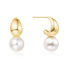 Load image into Gallery viewer, Gold Shell Pearl Dome Hoop Earrings