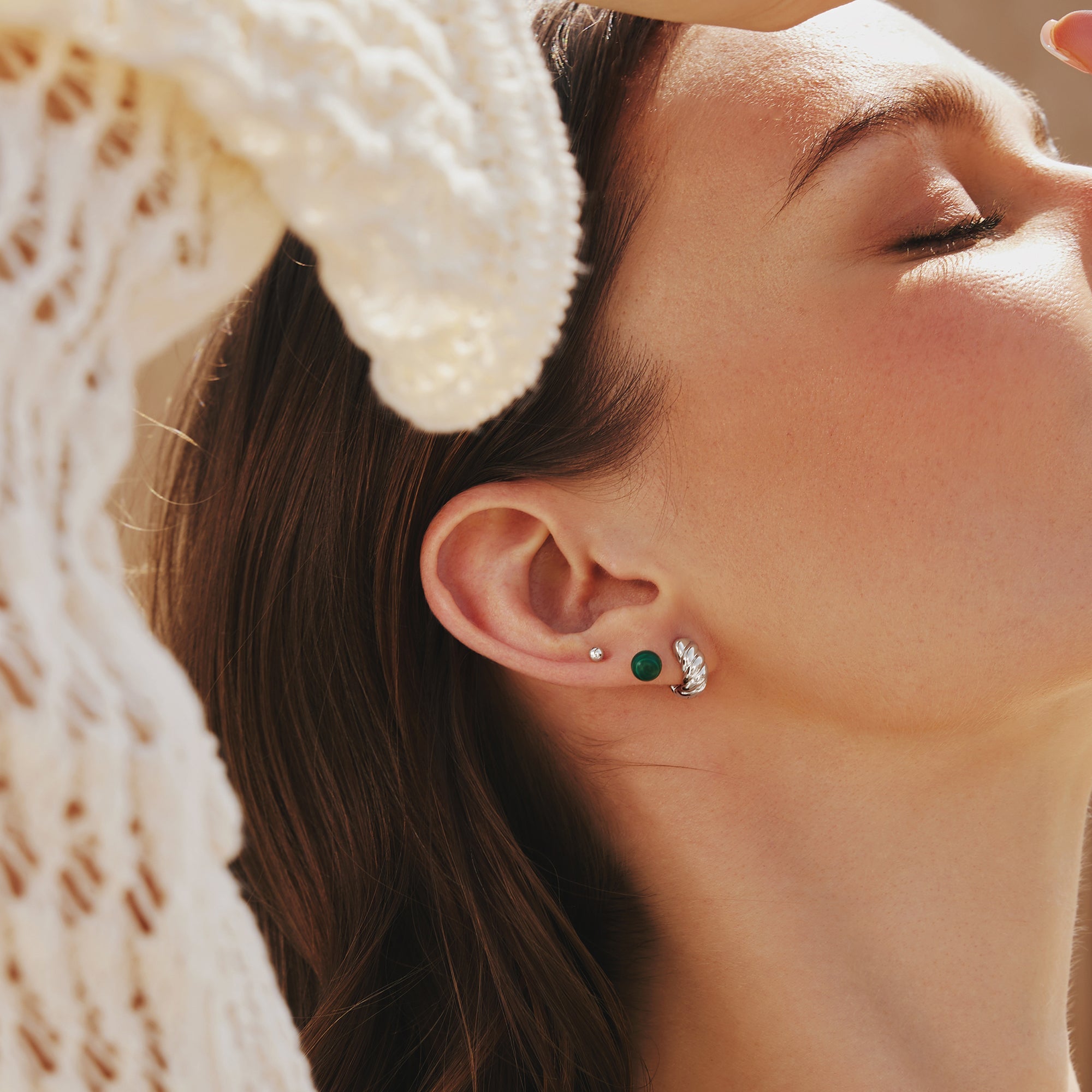 Gold Malachite Sphere Stud Earring