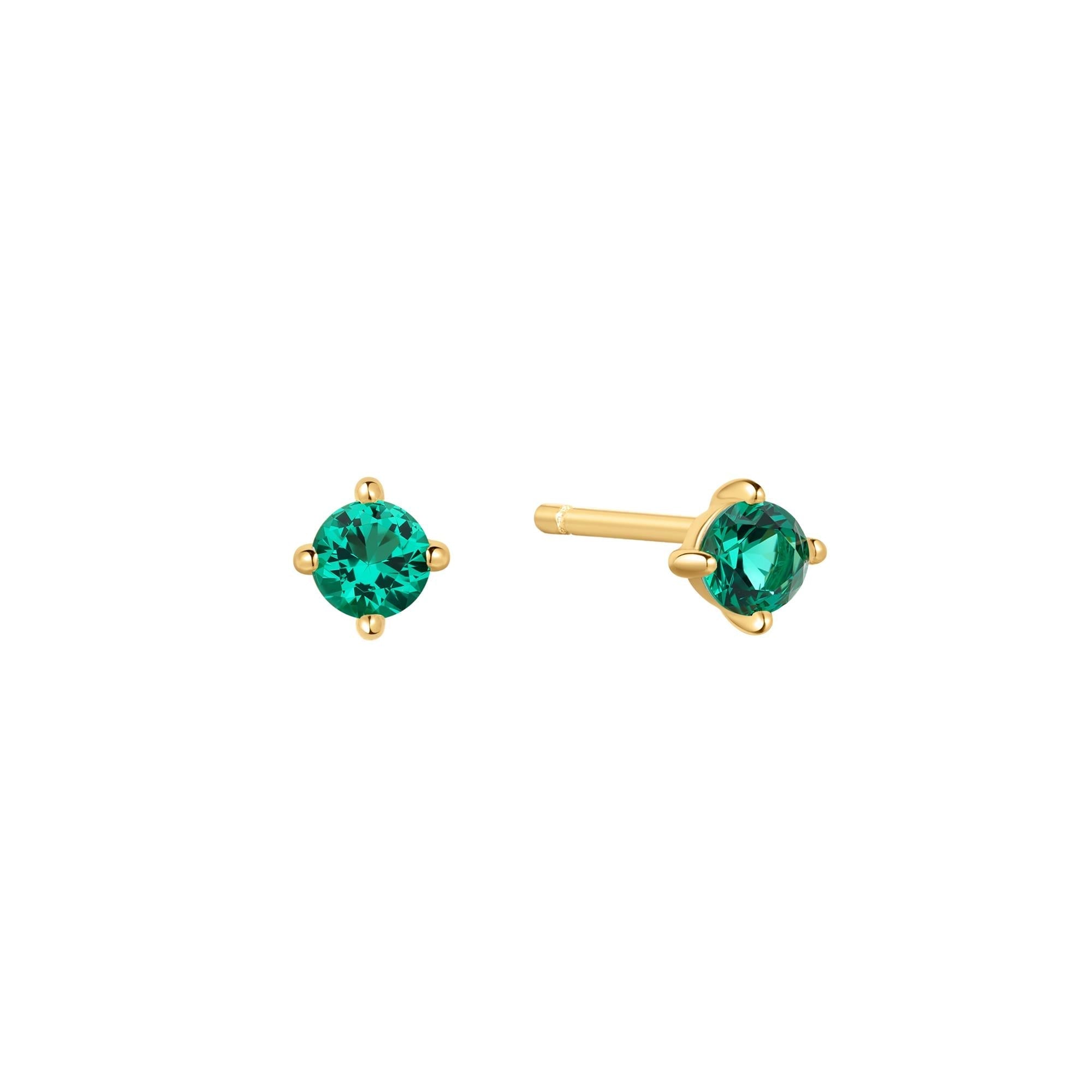 Gold Green CZ Stud Earrings