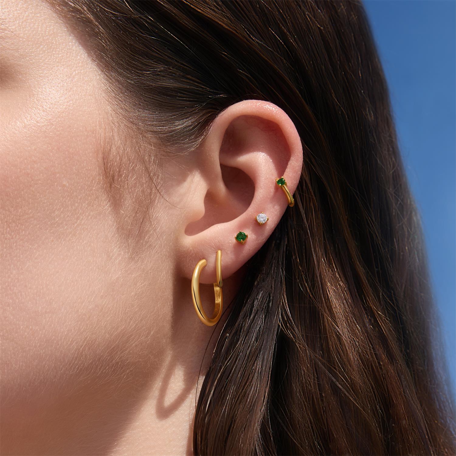 Gold Green CZ Stud Earrings