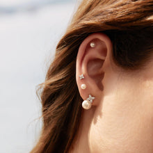 Load image into Gallery viewer, Silver Shell Pearl and Lucky Clover Stud Earrings