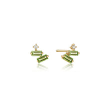 Load image into Gallery viewer, 14kt Gold Tourmaline and White Sapphire Studs