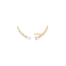 Load image into Gallery viewer, 14kt Gold White Sapphire Curve Climber Stud Earrings