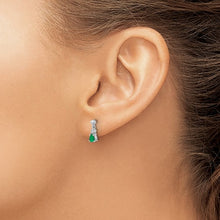 Load image into Gallery viewer, 14k White Gold 4x3mm Pear Emerald and Diamond Dangle Post Earrings