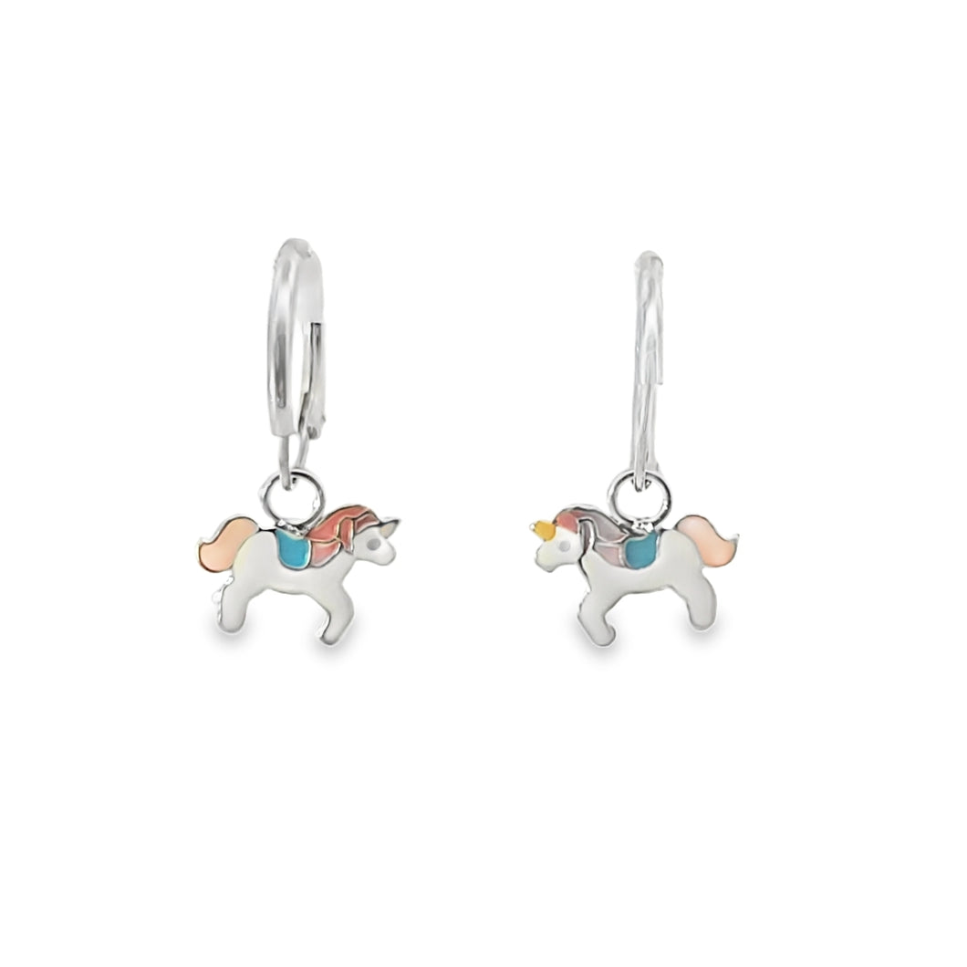 Unicorn Kids Hoop Earrings Silver