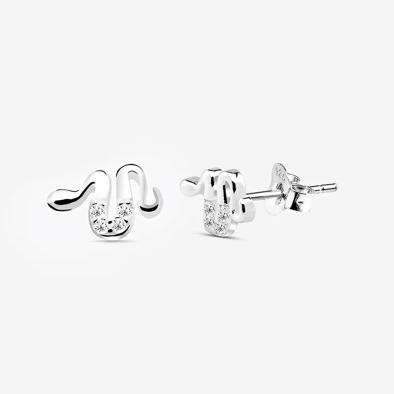 Cubic Zirconia Silver Snake Stud Earrings