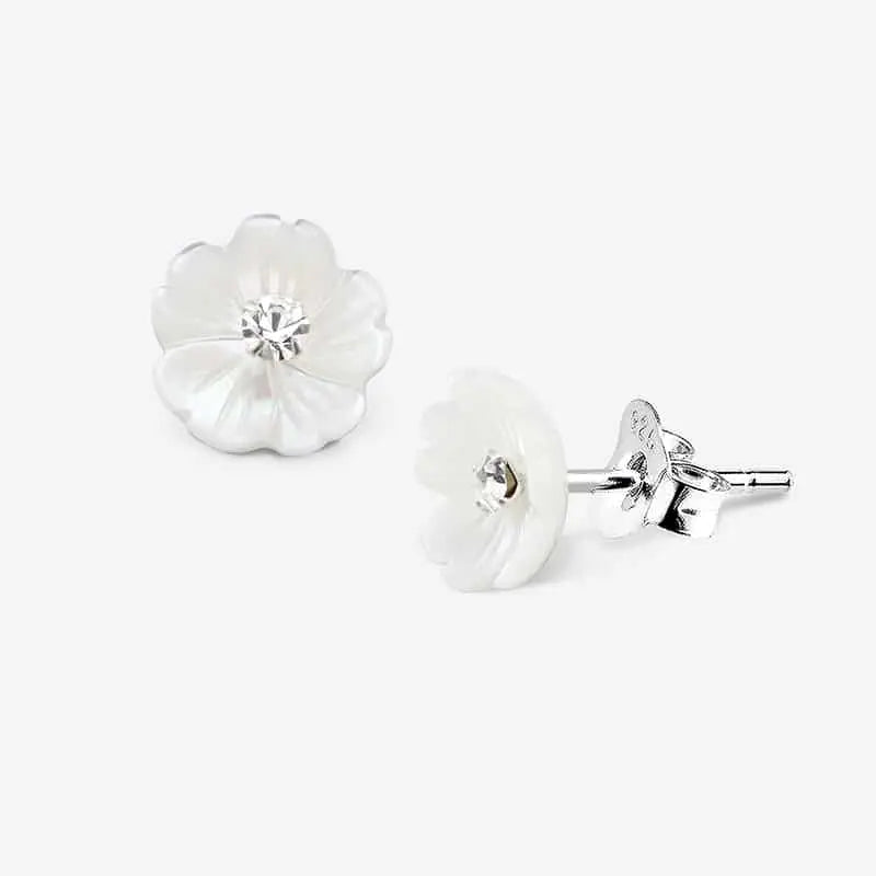 Crystal Mother of Pearl White Flower Earring