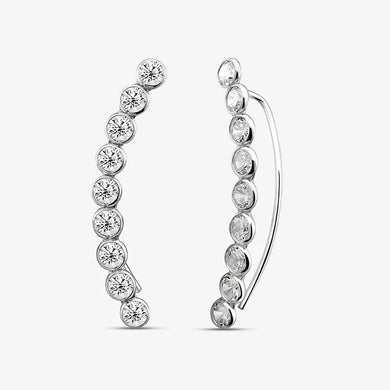 3mm Round Basel CZ Silver Ear Climber Earrings