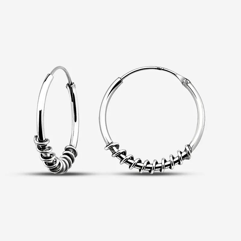 18mm Oxidized Silver Twisted Rope Bali Hoop Earring