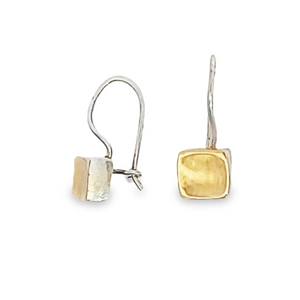 Gold and Sterling Hollow Cube Fish Hook Earrings