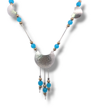 Load image into Gallery viewer, Sterling Triple Moon with Blue Accent Necklace
