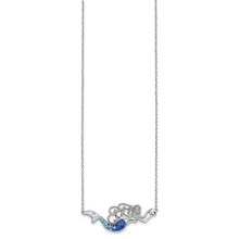 Load image into Gallery viewer, Sterling Silver Rhodium-Plated Blue and White Crystal Mermaid Necklace