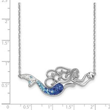 Load image into Gallery viewer, Sterling Silver Rhodium-Plated Blue and White Crystal Mermaid Necklace
