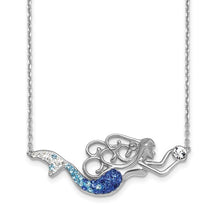 Load image into Gallery viewer, Sterling Silver Rhodium-Plated Blue and White Crystal Mermaid Necklace