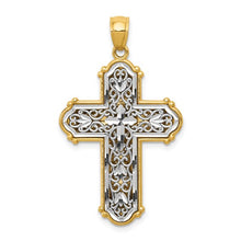 Load image into Gallery viewer, 14K Two Tone Reversible Filigree Cross Necklace