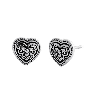 Sterling Silver Filigree Heart Stud Earrings
