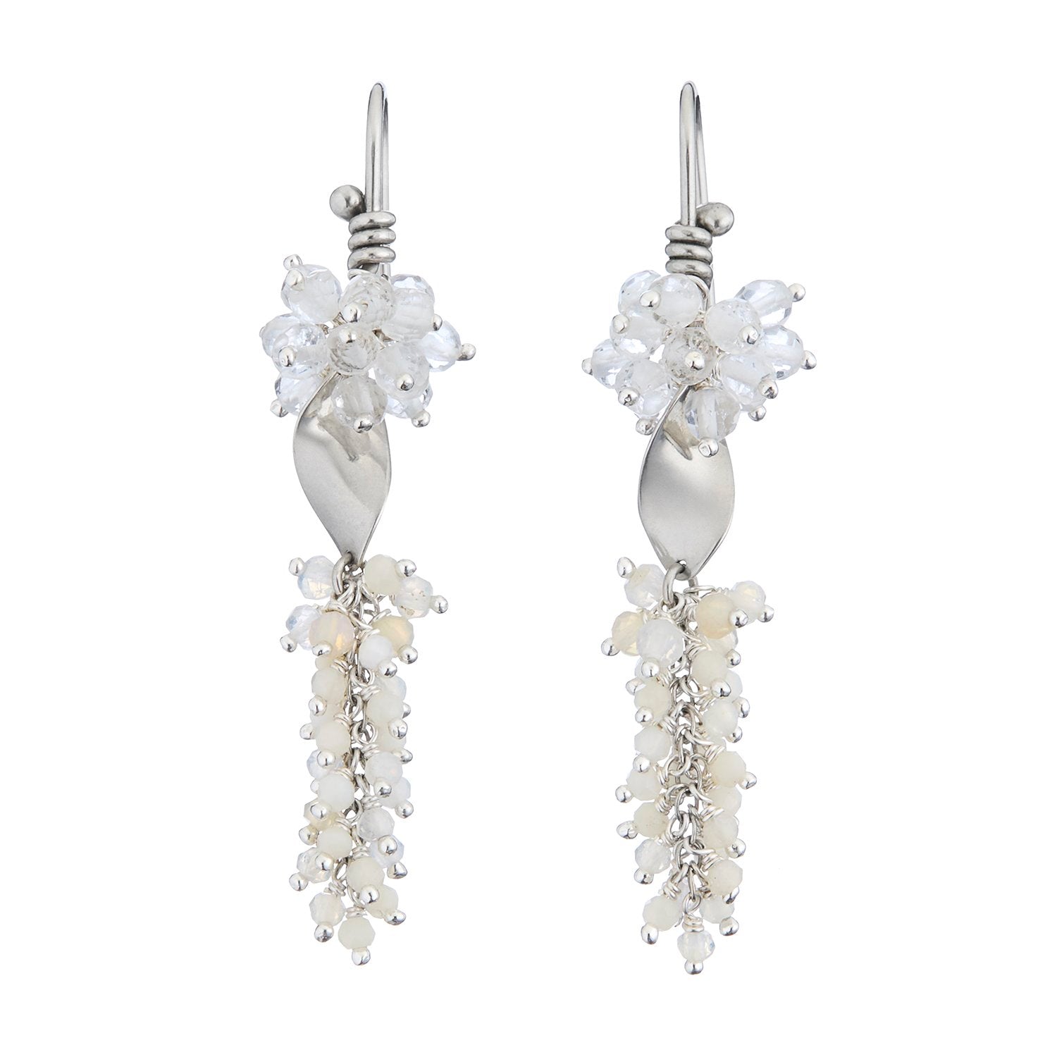 Damia Dangle Earrings - Sterling Silver, Australian Opal and Quartz