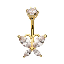 Load image into Gallery viewer, Prong Set CZ Butterfly Navel / Bellybutton Curved Barbell