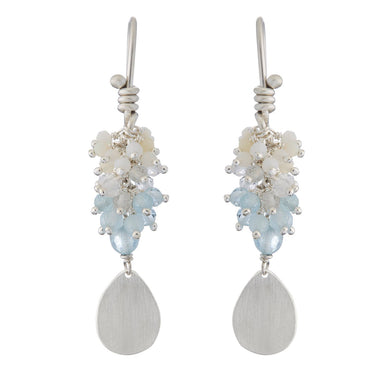 Evadne Drop Earrings - Sterling Silver Aquamarine Quartz Australian Opal