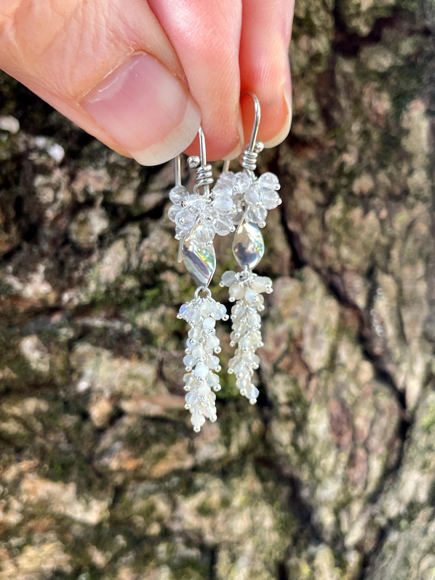 Damia Dangle Earrings - Sterling Silver, Australian Opal and Quartz