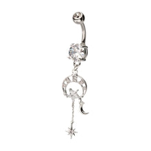 Load image into Gallery viewer, Multi Clear Gem Crescent Moon &amp; Star Celestial Dangle Navel