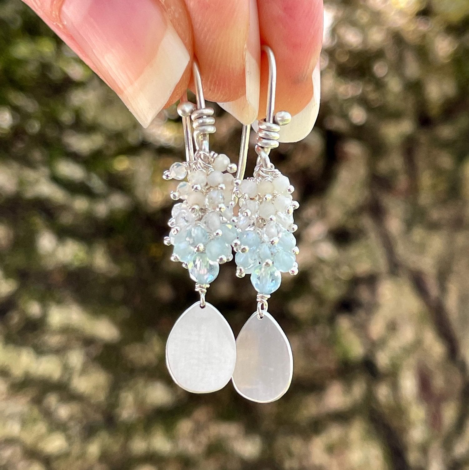 Evadne Drop Earrings - Sterling Silver Aquamarine Quartz Australian Opal