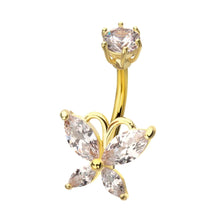 Load image into Gallery viewer, Prong Set CZ Butterfly Navel / Bellybutton Curved Barbell