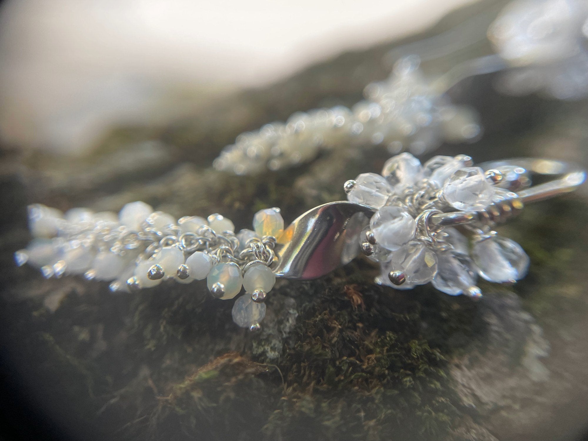 Damia Dangle Earrings - Sterling Silver, Australian Opal and Quartz