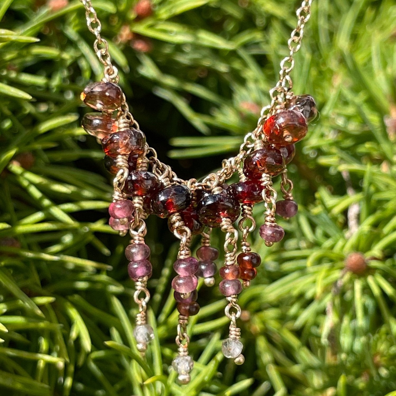 14K Fairmined Gold, Red Zircon and Songea Sapphire Alyona Necklace